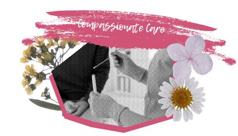 Compassionare care with a healthcare provider putting a swab into a test tube, surrounded by flowers
